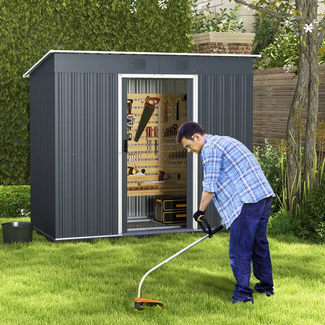 3.6 x 7.1 FT Outside Garden Storage Shed Tool House with Ground Foundation Frame - Dark Gray - Sheds & Outdoor Storage