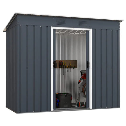3.6 x 7.1 FT Outside Garden Storage Shed Tool House with Ground Foundation Frame - Dark Gray - Sheds & Outdoor Storage