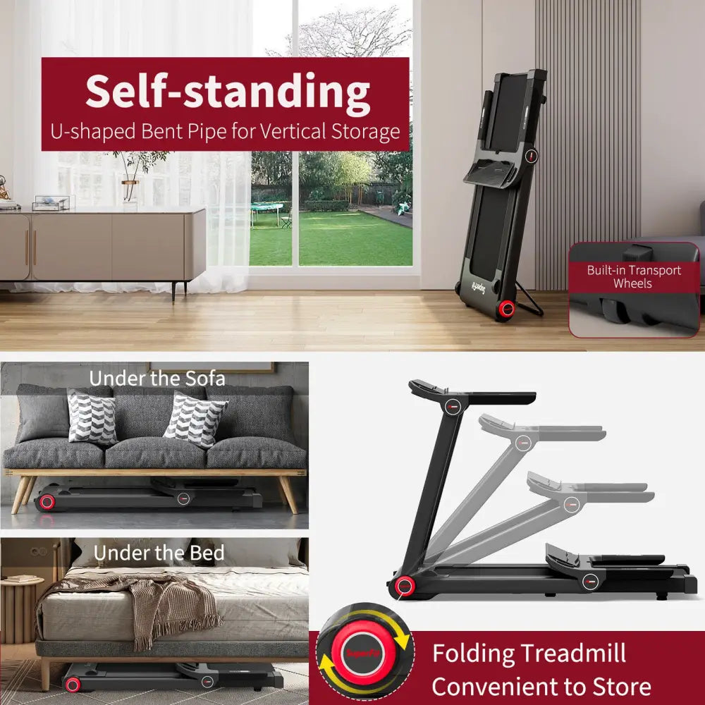 3.75HP Folding Treadmill with APP and 12 Preset Programs - Black - Treadmills