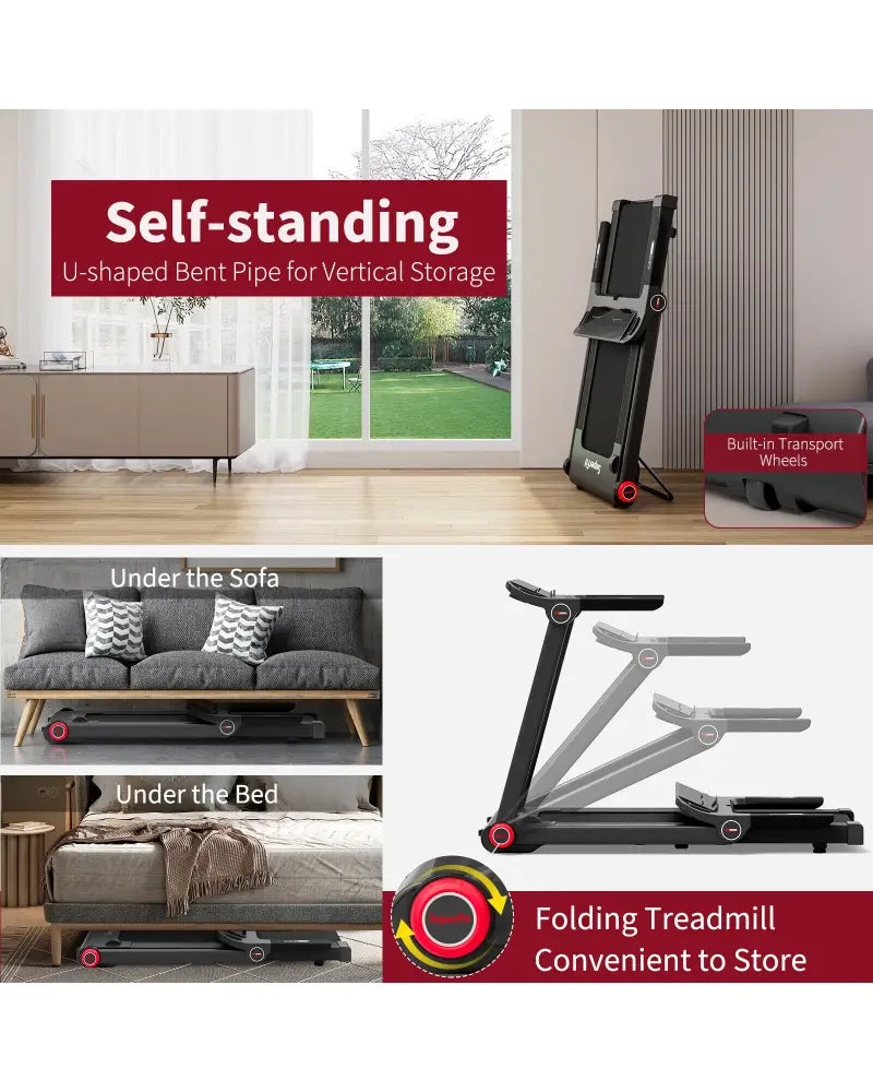 3.75HP Folding Treadmill with APP and 12 Preset Programs - Black - Treadmills