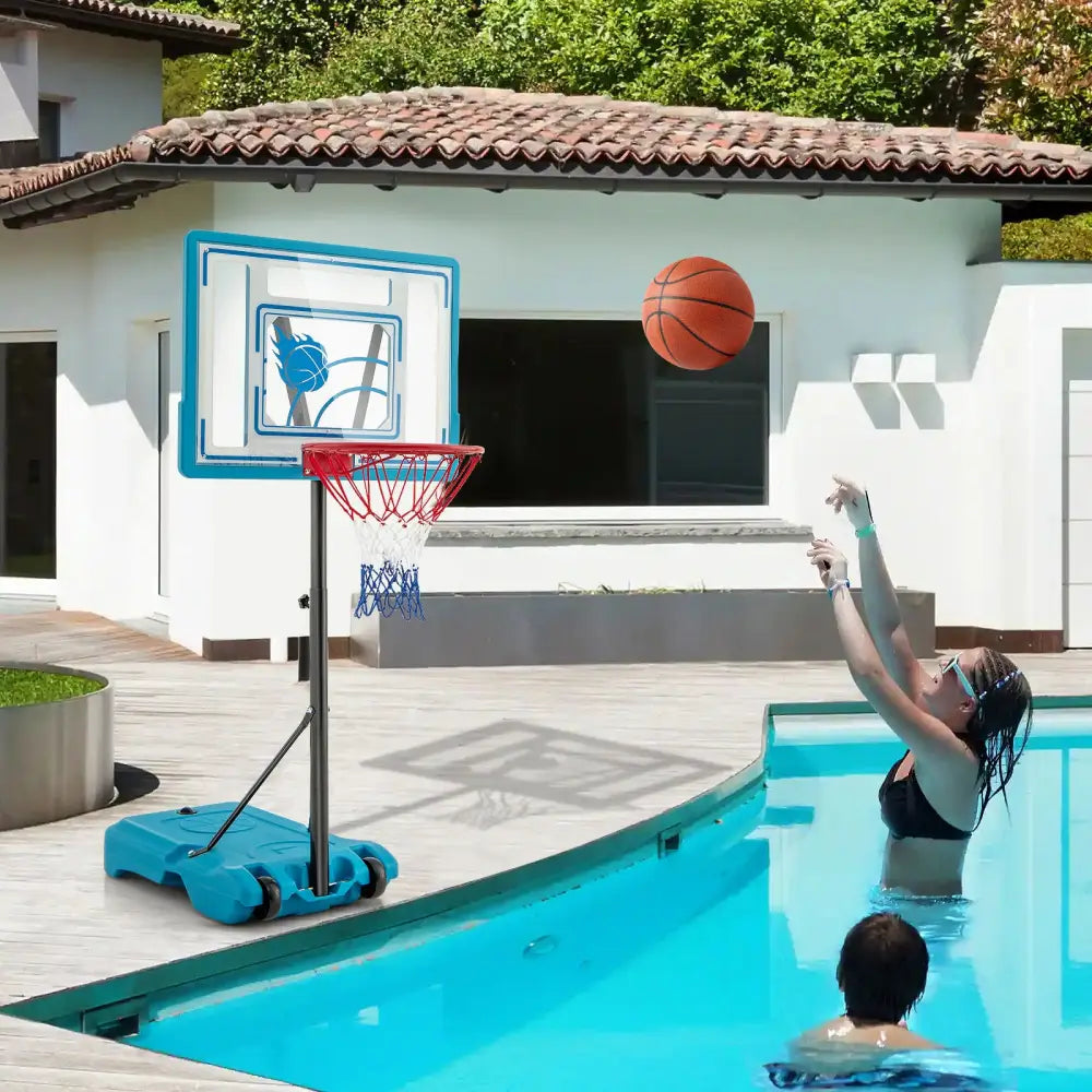 3.8-4.4 Feet Height Adjustable Pool Basketball Hoop for Kids Teens and Adults-Blue - Blue - Sport Equipments