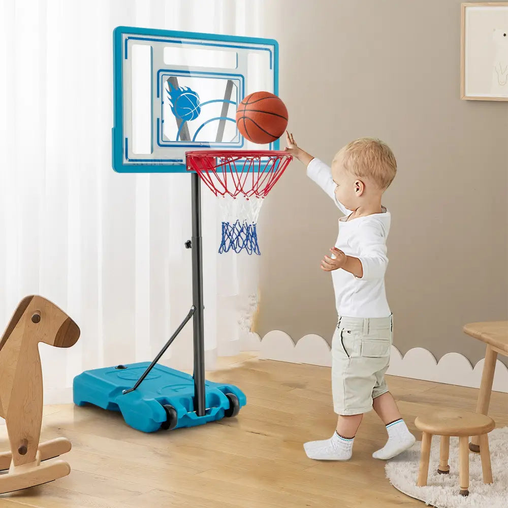 3.8-4.4 Feet Height Adjustable Pool Basketball Hoop for Kids Teens and Adults-Blue - Blue - Sport Equipments