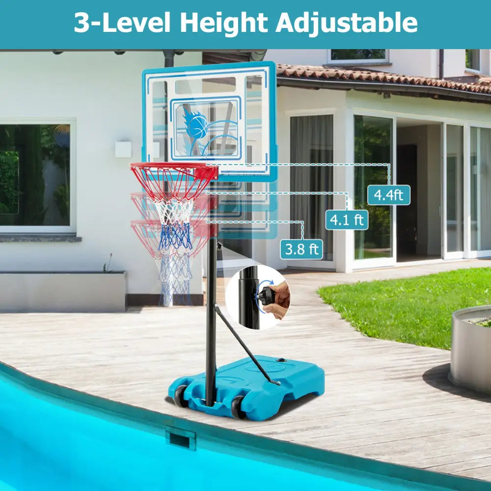 3.8-4.4 Feet Height Adjustable Pool Basketball Hoop for Kids Teens and Adults-Blue - Blue - Sport Equipments