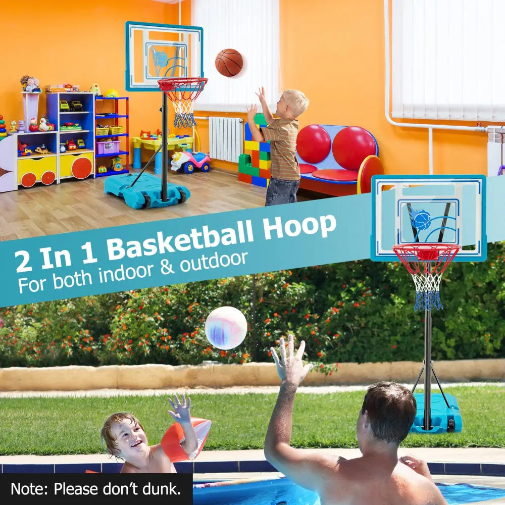 3.8-4.4 Feet Height Adjustable Pool Basketball Hoop for Kids Teens and Adults-Blue - Blue - Sport Equipments