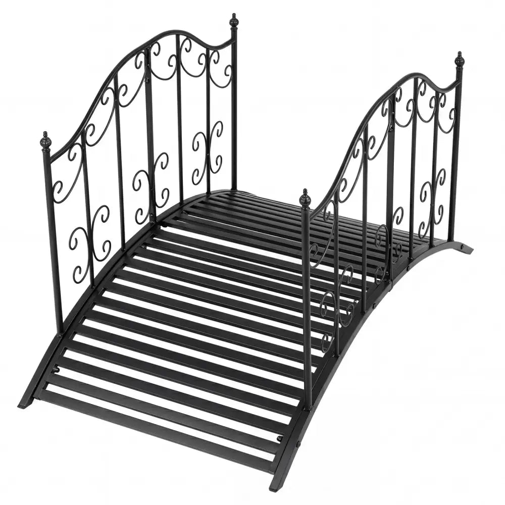 3.9 ft Garden Metal Bridge with Dual Patterned Side Rails - Black - Outdoor Decor