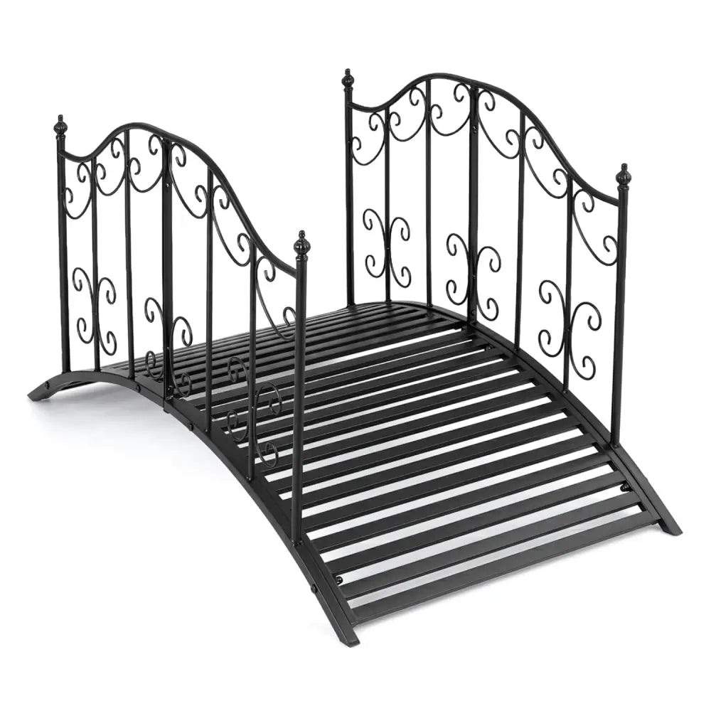 3.9 ft Garden Metal Bridge with Dual Patterned Side Rails - Black - Outdoor Decor