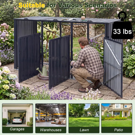 3-Bin Metal Trash Can Storage Shed with Flip-Up Lids for Yard-Dark Gray - Dark Gray - Sheds & Outdoor Storage