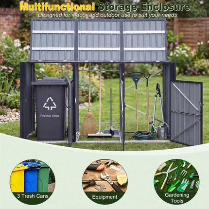 3-Bin Metal Trash Can Storage Shed with Flip-Up Lids for Yard-Dark Gray - Dark Gray - Sheds & Outdoor Storage