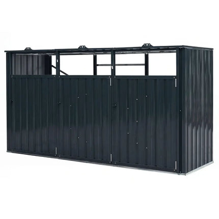 3-Bin Metal Trash Can Storage Shed with Flip-Up Lids for Yard-Dark Gray - Dark Gray - Sheds & Outdoor Storage