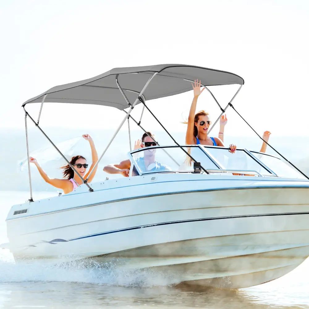 3-Bow/4-Bow Boat Bimini Top Sun Shade Boat Canopy with Storage Boot-4-Bow - Gray - Water Sports