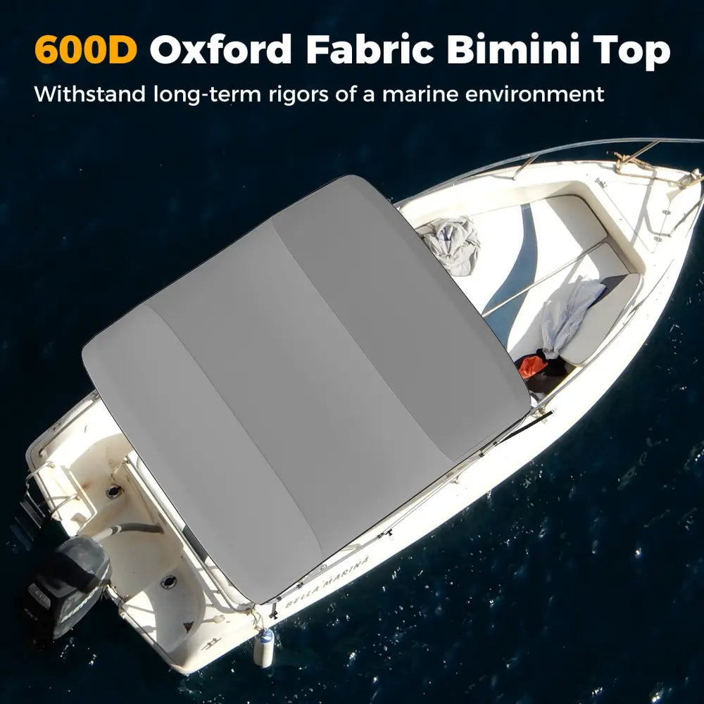 3-Bow/4-Bow Boat Bimini Top Sun Shade Boat Canopy with Storage Boot-4-Bow - Gray - Water Sports