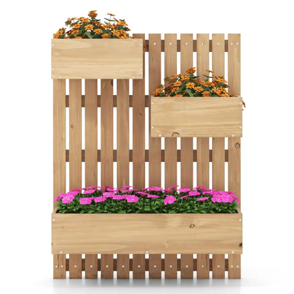 3-Box Wooden Raised Garden Bed with Trellises and Fabric Liners-Natural - Natural - Raised Garden Beds