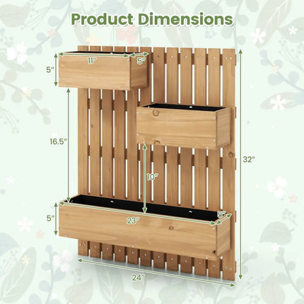 3-Box Wooden Raised Garden Bed with Trellises and Fabric Liners-Natural - Natural - Raised Garden Beds