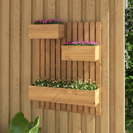 3-Box Wooden Raised Garden Bed with Trellises and Fabric Liners-Natural - Natural - Raised Garden Beds