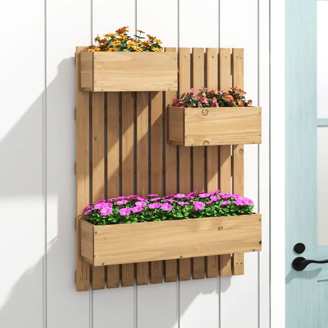 3-Box Wooden Raised Garden Bed with Trellises and Fabric Liners-Natural - Natural - Raised Garden Beds