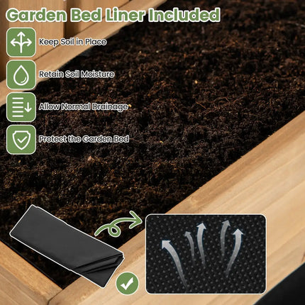 3-Box Wooden Raised Garden Bed with Trellises and Fabric Liners-Natural - Natural - Raised Garden Beds