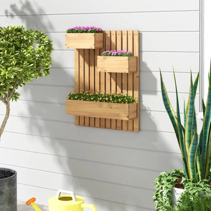 3-Box Wooden Raised Garden Bed with Trellises and Fabric Liners-Natural - Natural - Raised Garden Beds