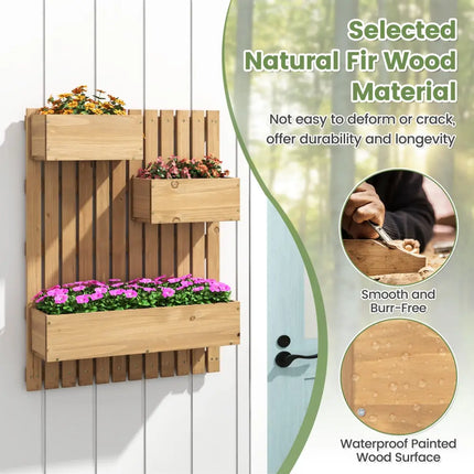 3-Box Wooden Raised Garden Bed with Trellises and Fabric Liners-Natural - Natural - Raised Garden Beds