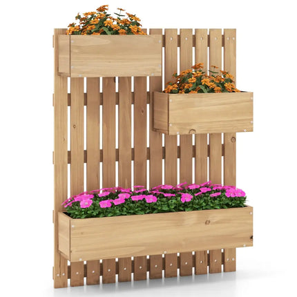 3-Box Wooden Raised Garden Bed with Trellises and Fabric Liners-Natural - Natural - Raised Garden Beds