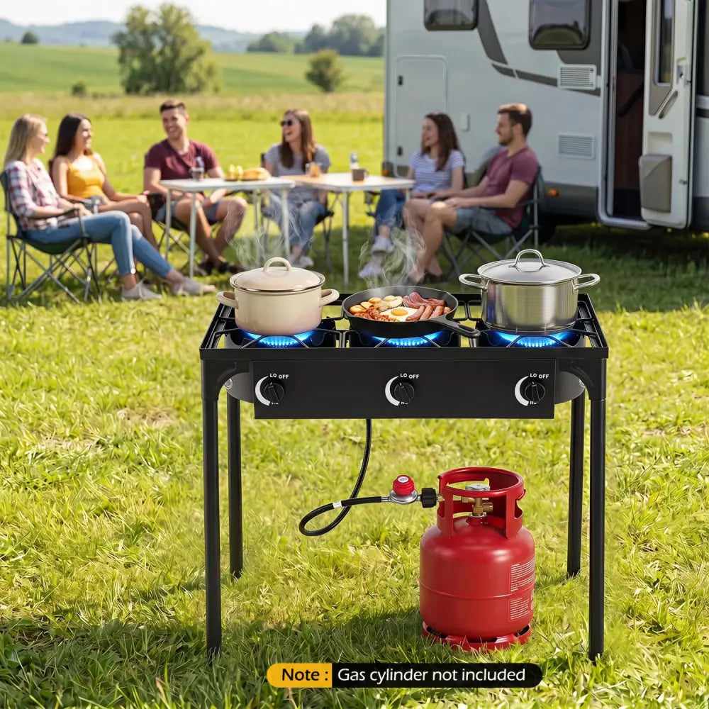 3 Burner Propane Stove 240000 BTU with Adjustable Regulator & Hose for Camping BBQ-Black - Black - Outdoor Grills