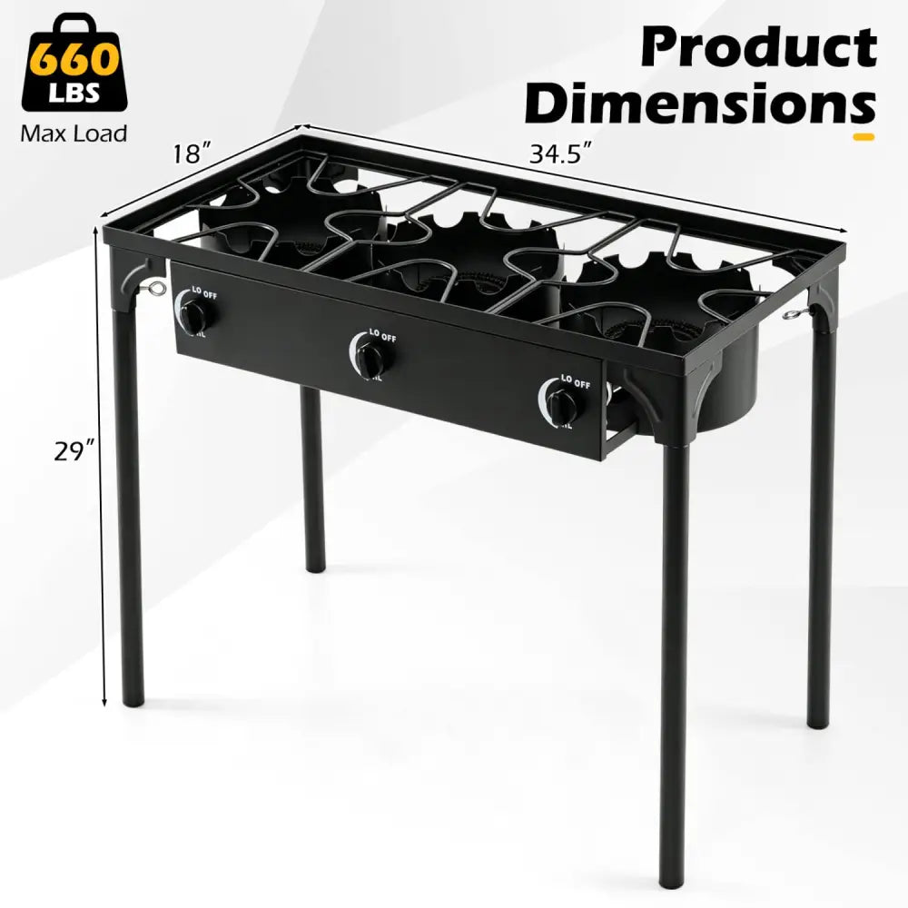 3 Burner Propane Stove 240000 BTU with Adjustable Regulator & Hose for Camping BBQ-Black - Black - Outdoor Grills