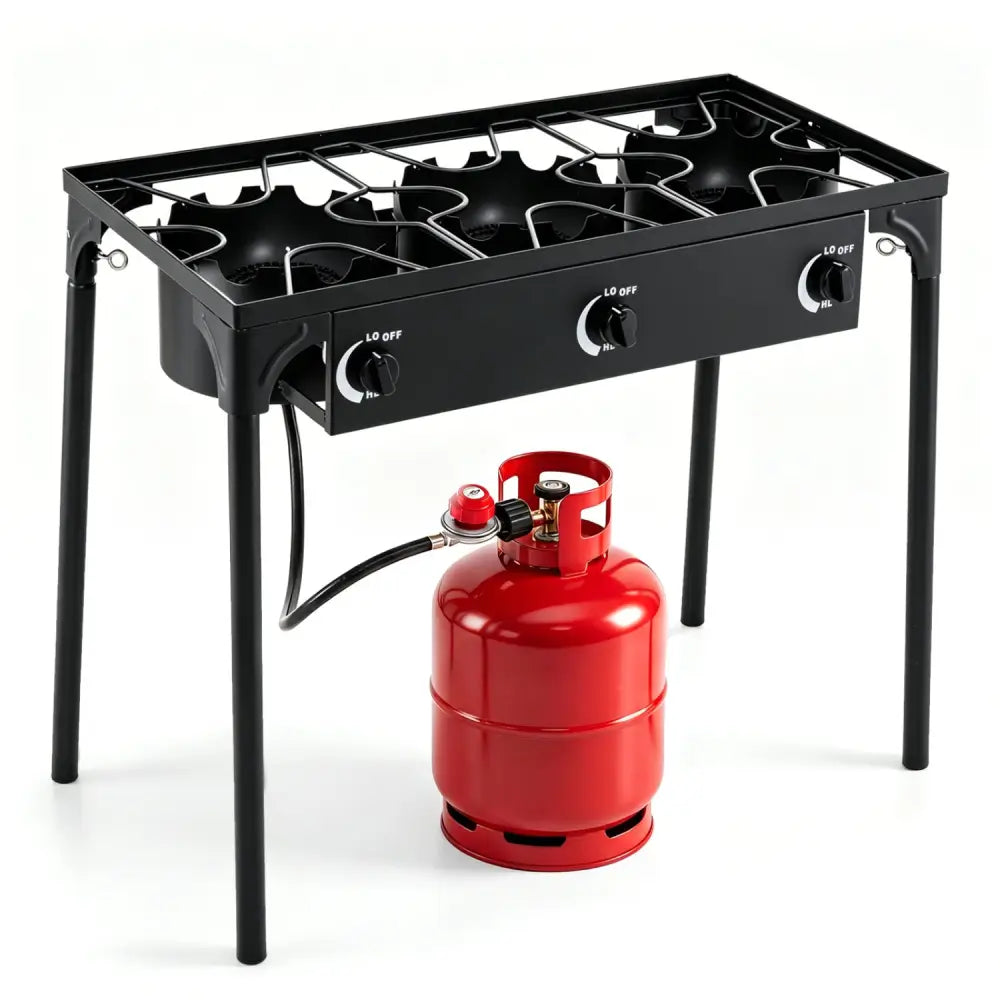 3 Burner Propane Stove 240000 BTU with Adjustable Regulator & Hose for Camping BBQ-Black - Black - Outdoor Grills