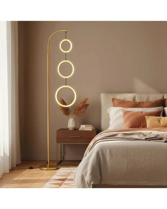 3-Circle Dimmable LED Floor Lamp with Foot Pedal Switch 3 Color Temperatures-Golden - Golden - Table & Floor Lamps