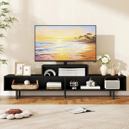 3 Cubby TV Stand for TVs up to 70 Inch Entertainment Center with Open Storage Compartments-Black Costway