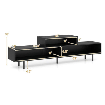 3 Cubby TV Stand for TVs up to 70 Inch Entertainment Center with Open Storage Compartments-Black Costway