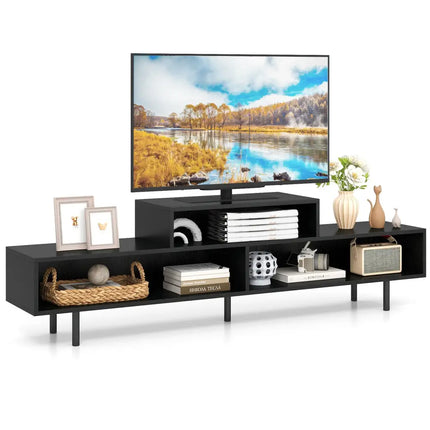 3 Cubby TV Stand for TVs up to 70 Inch Entertainment Center with Open Storage Compartments-Black Costway