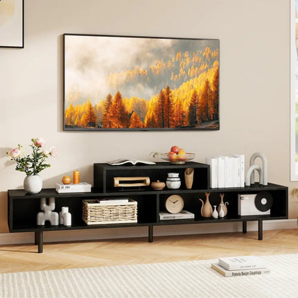 3 Cubby TV Stand for TVs up to 70 Inch Entertainment Center with Open Storage Compartments-Black Costway