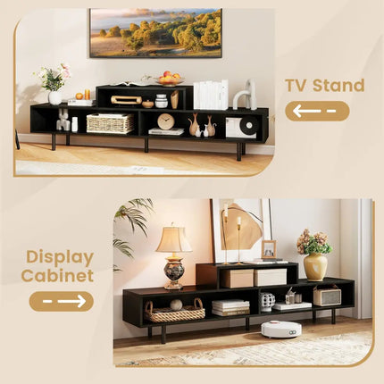 3 Cubby TV Stand for TVs up to 70 Inch Entertainment Center with Open Storage Compartments-Black Costway