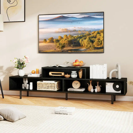 3 Cubby TV Stand for TVs up to 70 Inch Entertainment Center with Open Storage Compartments-Black Costway