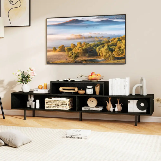 3 Cubby TV Stand for TVs up to 70 Inch Entertainment Center with Open Storage Compartments-Black Costway