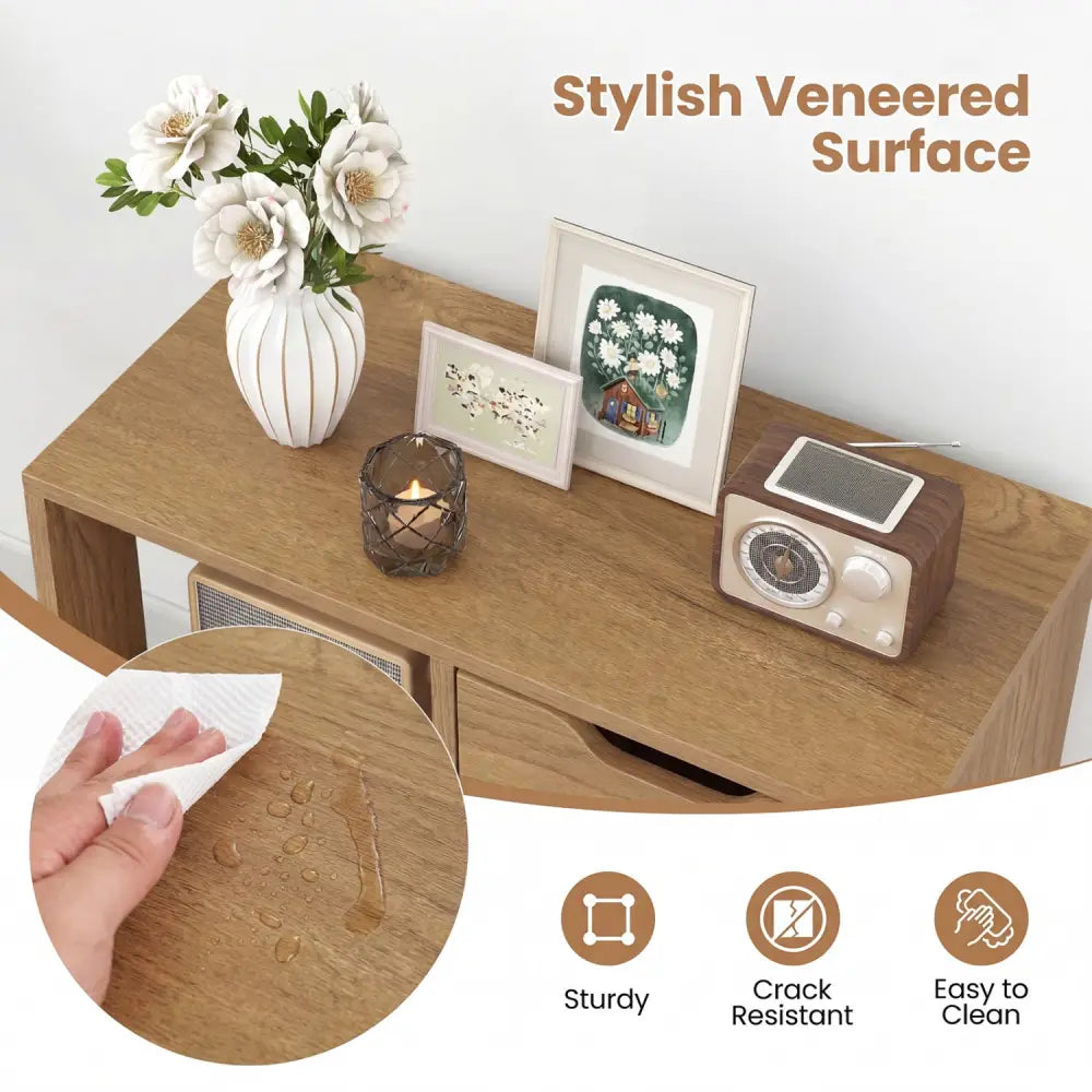 3-Cube Bookcase 2-tier Wooden Storage Shelf with Pull-out Drawer-Natural - Natural - Bookcases