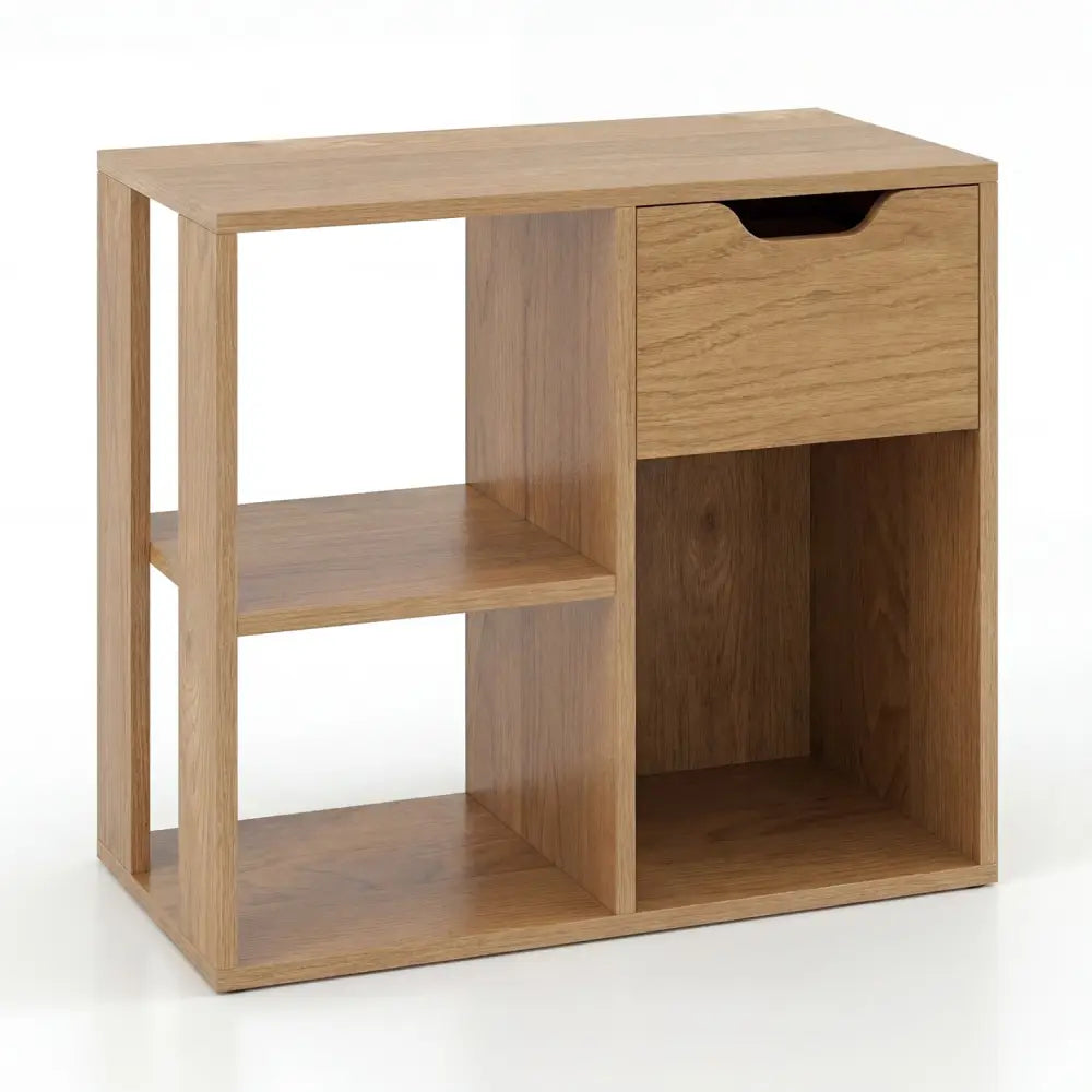 3-Cube Bookcase 2-tier Wooden Storage Shelf with Pull-out Drawer-Natural - Natural - Bookcases