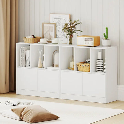 3-Cube Bookcase with Doors 3-Tier Cubic Bookshelf with Open Compartments and Cabinet-White Costway