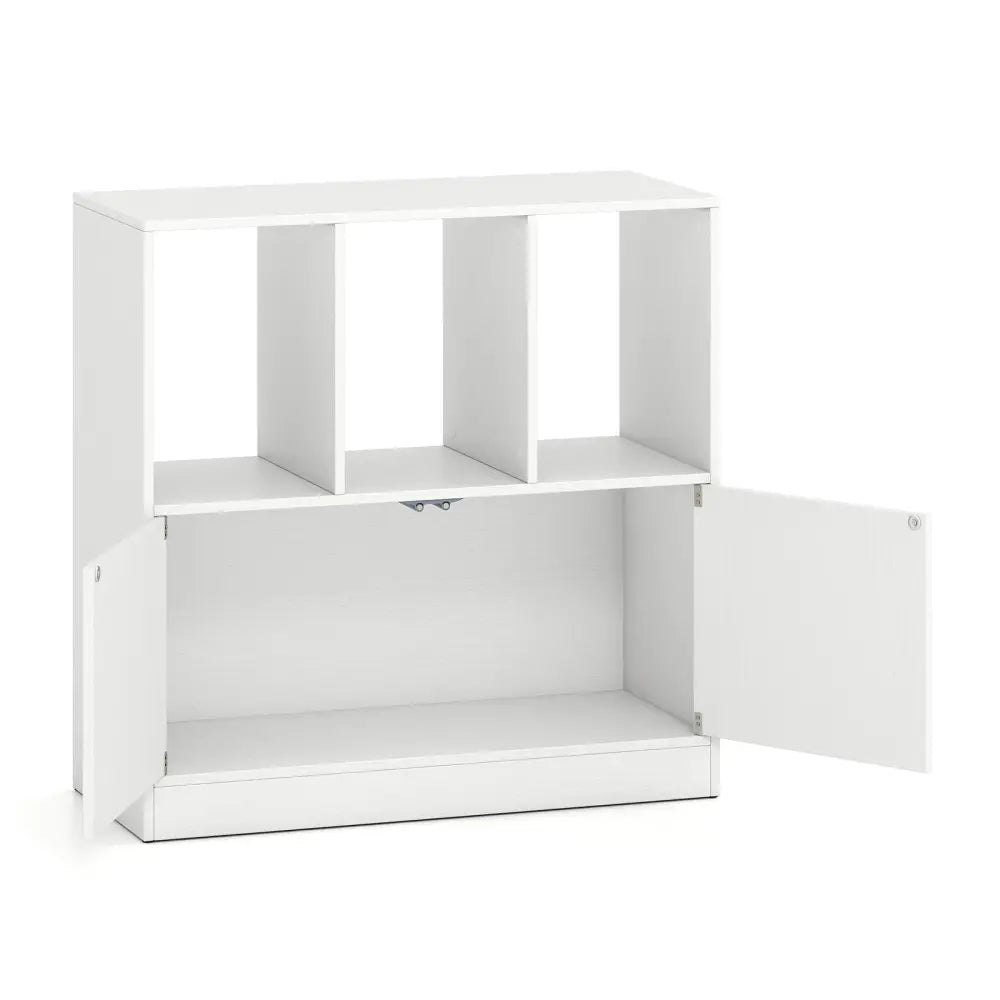 3-Cube Bookcase with Doors 3-Tier Cubic Bookshelf with Open Compartments and Cabinet-White - White - Bookcases