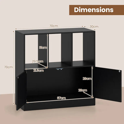 3-Cube Bookcase with Doors 3-Tier Cubic Bookshelf with Open Compartments and Cabinet-Black Costway