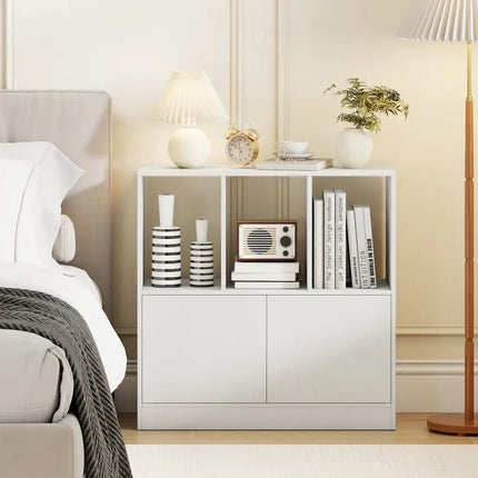 3-Cube Bookcase with Doors 3-Tier Cubic Bookshelf with Open Compartments and Cabinet-White Costway