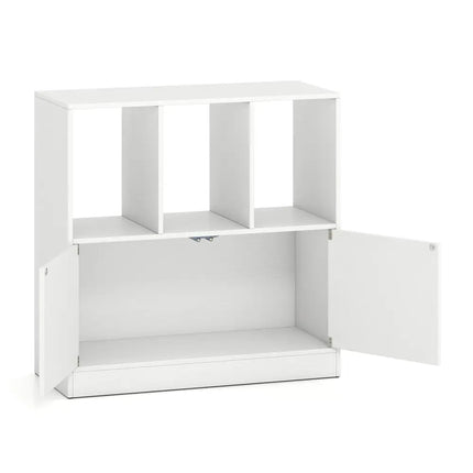 3-Cube Bookcase with Doors 3-Tier Cubic Bookshelf with Open Compartments and Cabinet-White Costway