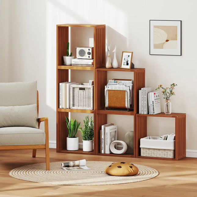 3 Cube Bookcases Solid Wood Stacking Storage Organizers with Open Slatted Design Costway