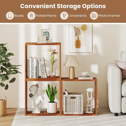 3 Cube Bookcases Solid Wood Stacking Storage Organizers with Open Slatted Design Costway