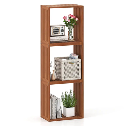 3 Cube Bookcases Solid Wood Stacking Storage Organizers with Open Slatted Design Costway