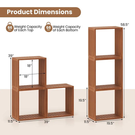 3 Cube Bookcases Solid Wood Stacking Storage Organizers with Open Slatted Design Costway