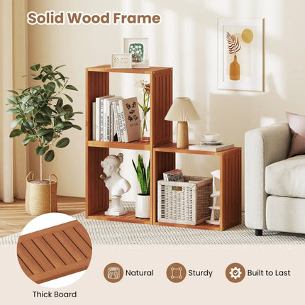 3 Cube Bookcases Solid Wood Stacking Storage Organizers with Open Slatted Design Costway