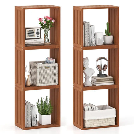 3 Cube Bookcases Solid Wood Stacking Storage Organizers with Open Slatted Design Costway