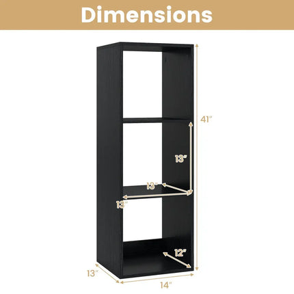 3 Cube Bookshelf with Back Guardrail for Living Room Bedroom-Black Costway