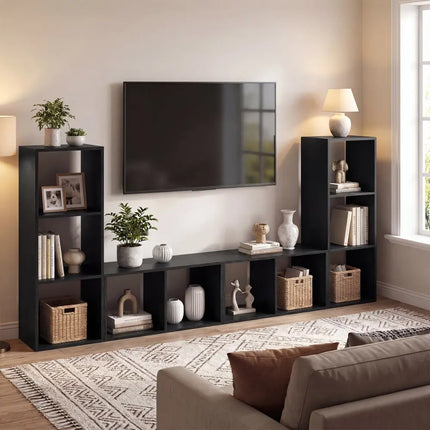 3 Cube Bookshelf with Back Guardrail for Living Room Bedroom-Black Costway