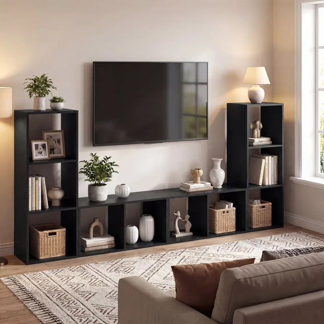 3 Cube Bookshelf with Back Guardrail for Living Room Bedroom-Black Costway